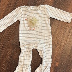 Mud Pie Striped Sparkly Thanksgiving Baby Romper